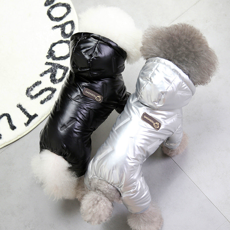 HKM-3270717 Thickened Cotton Four-Legged Dog Outfit for Winter - Casual Style in Black and Silver