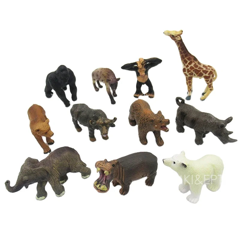 HKM-327123 Mini Wild Animal Toy Figure Set for Kids - 12 Plastic Zoo and Farm Animals