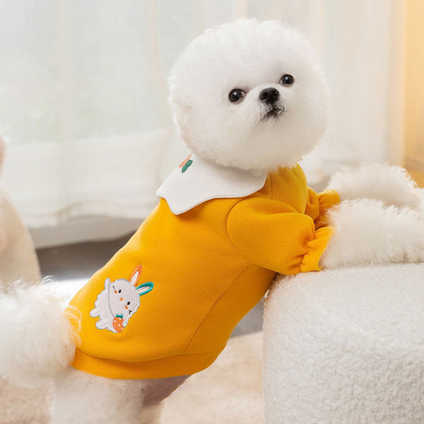 HKM-3271357 Cute Cartoon Rabbit Lapel Sweater for Dogs - Lightweight & Comfortable Pet Clothing in Various Sizes