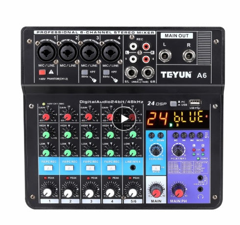 HKM-327187 6-Channel Professional Live Sound Mixer with USB and DSP Effects for Mobile and Computer Use