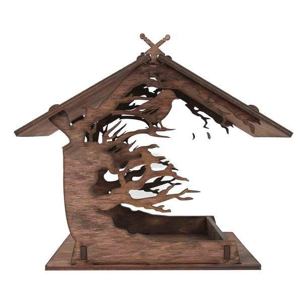 HKM-327187 Wooden Outdoor Bird Feeder in Natural and Carbonized Colors