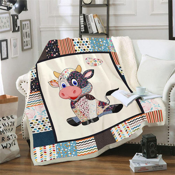 HKM-327315 Cows Pattern Cartoon Children's Printed Blanket – Soft Polyester Fiber, Available in Multiple Sizes and Colors