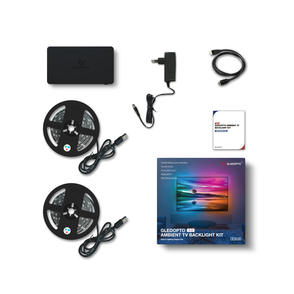 HKM-327315 RGB LED Light Strip with HDMI and Power Accessories, 2M Length, DC 12V, Model GL-SN-002K