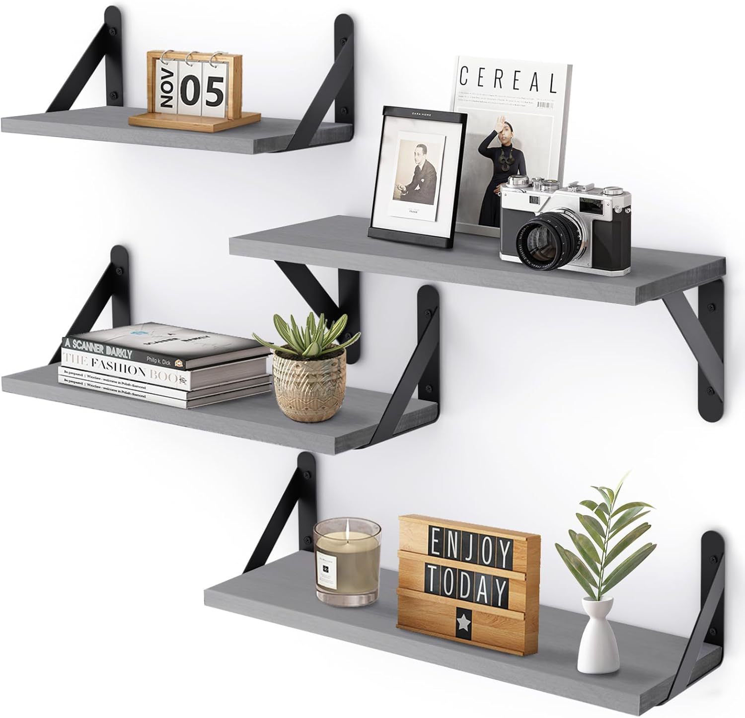 HKM-3273661 Solid Wood Multi-Purpose 4-Layer Wall Shelf in Various Paulownia Finishes