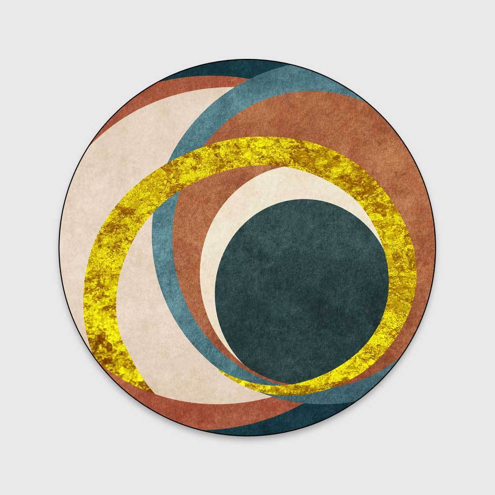 HKM-327379 Nordic Green Kumquat Round Abstract Circle Anti-Slip Floor Mat for Living Room and Bedroom