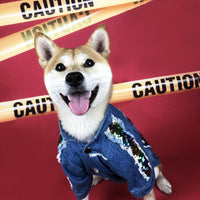 HKM-3274429 Sequin Denim Dog Jacket in Black and Blue for Small, Medium, and Large Dogs