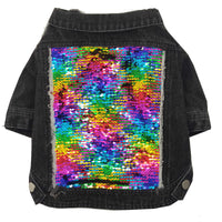 HKM-3274429 Sequin Denim Dog Jacket in Black and Blue for Small, Medium, and Large Dogs