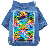 HKM-3274429 Sequin Denim Dog Jacket in Black and Blue for Small, Medium, and Large Dogs