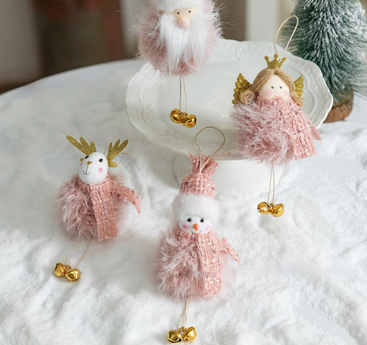 HKM-327443 Plush Snowman Doll Pendant for Festive Home Decoration in Pink