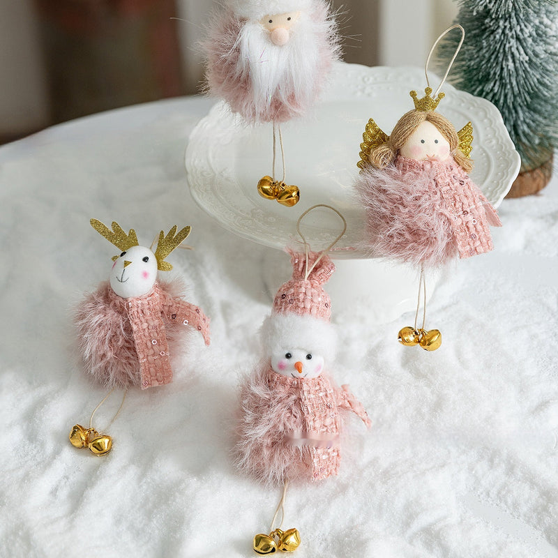 HKM-327443 Plush Snowman Doll Pendant for Festive Home Decoration in Pink