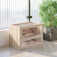 HKM-3275709 2-Level Small Animal Habitat with Openable Roof, Front Door, Ramp, and Shelves for Hamsters, Mice, Guinea Pigs, and Chinchillas