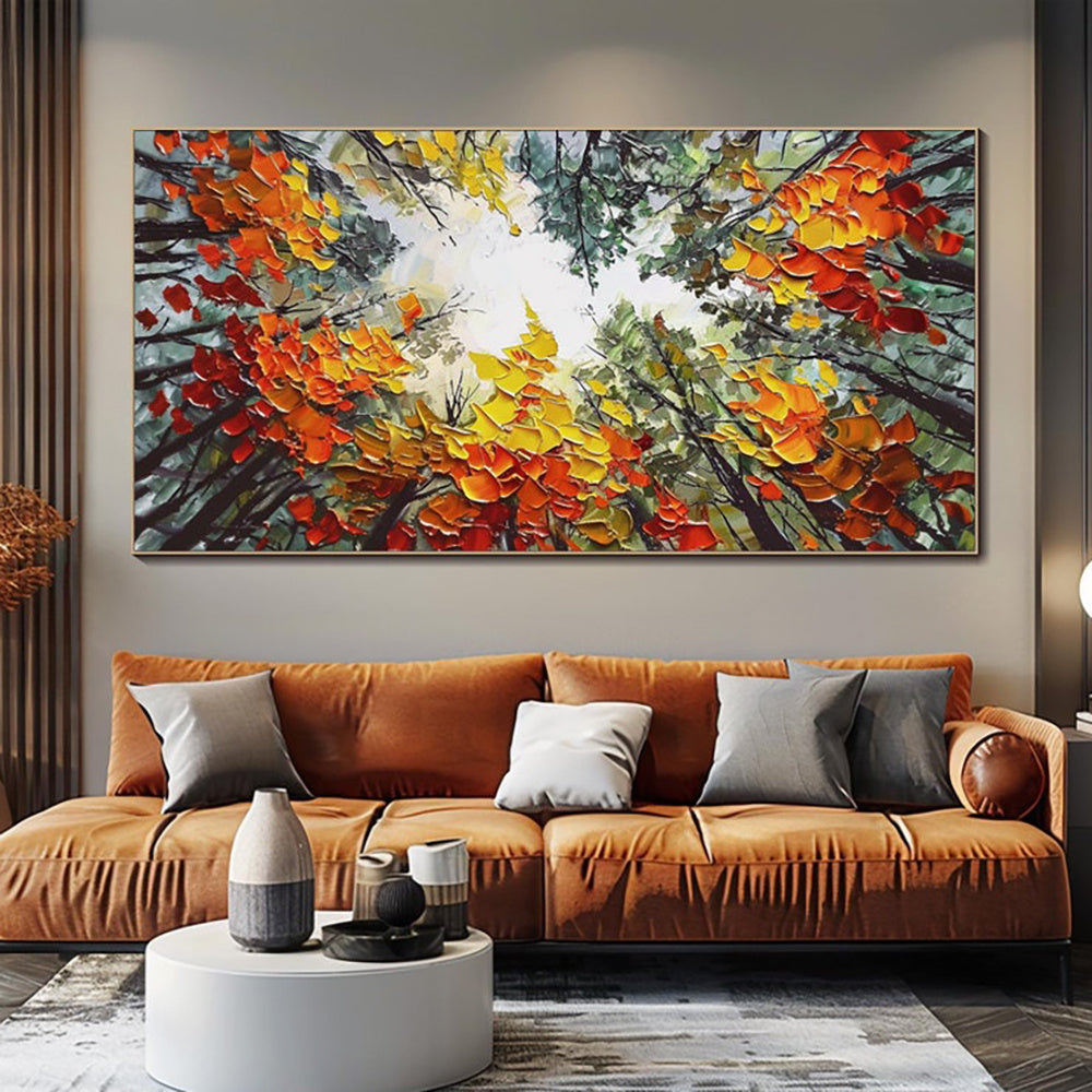 HKM-327571 Hand-Painted Orange Forest Landscape Canvas Artwork for Home Decor