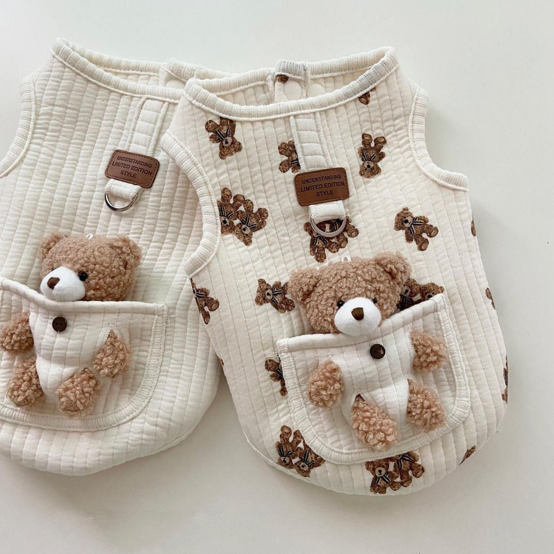 HKM-3277629 Cotton Vest for Dogs with Traction Ring - Minimalist Floral Design in White