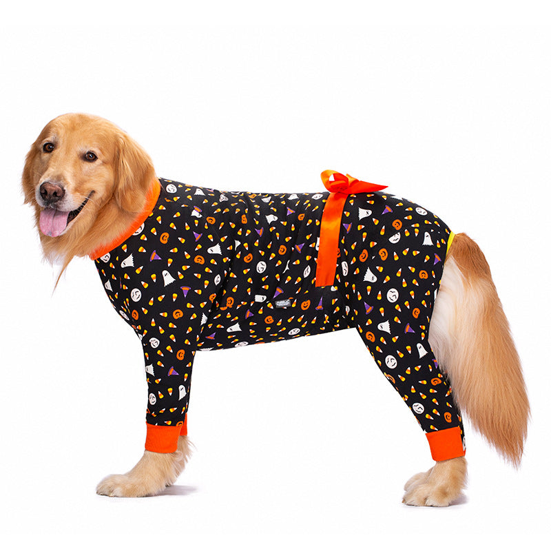 HKM-3278653 Navy Blue & Orange Bow Anti-Fur Cotton Pajamas for Big Dogs - Casual Four-Legged Pet Clothing
