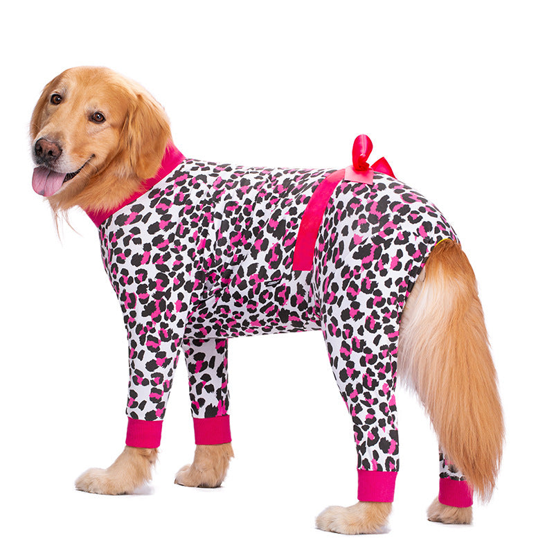 HKM-3278653 Navy Blue & Orange Bow Anti-Fur Cotton Pajamas for Big Dogs - Casual Four-Legged Pet Clothing