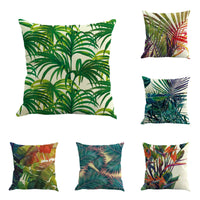 HKM-328019 Tropical Leaf Print Cotton and Linen Pillowcase - 45x45cm Decorative Cushion Cover