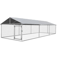 HKM-3281469 Large Outdoor Dog Kennel with Waterproof UV-Resistant Roof - Silver, 149 ft² Space for Dogs up to 66 lbs