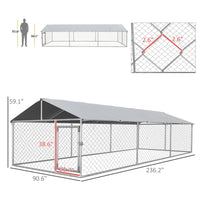 HKM-3281469 Large Outdoor Dog Kennel with Waterproof UV-Resistant Roof - Silver, 149 ft² Space for Dogs up to 66 lbs
