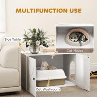 HKM-3283261 Stylish Cat Litter Box Enclosure with Barn Door - Multifunctional Furniture for Privacy and Organization