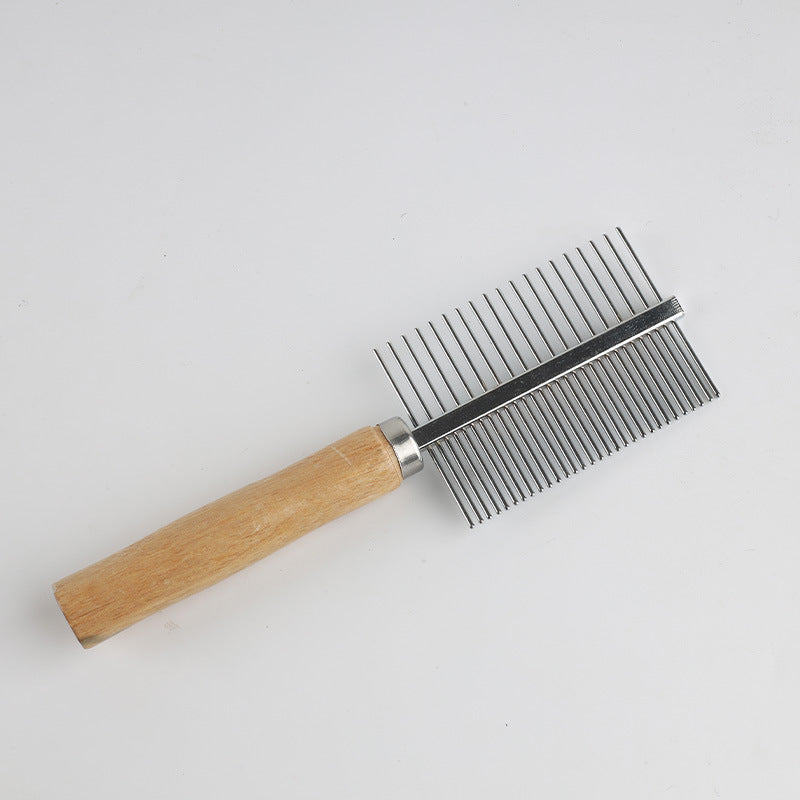 HKM-3283389 Double-Row Stainless Steel Comb for Dogs and Cats with Plastic or Wooden Handle