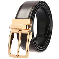 HKM-328339 Men's Reversible Leather Waist Belt with Pin Buckle Design