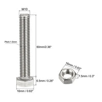 HKM-328659 M10 x 60mm Stainless Steel Hex Head Nut and Screw Bolts for T-Square Applications