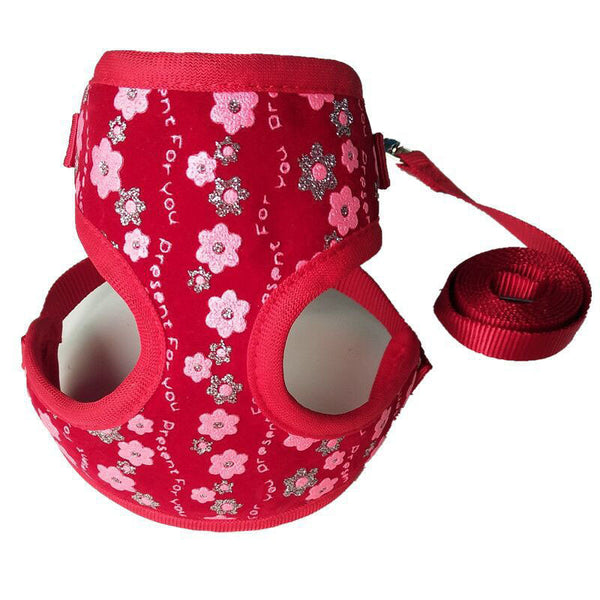 HKM-3286845 Adjustable Small Dog and Cat Leash with Cute Flower Pattern, Mesh Nylon and Polyester, Available in Red, Blue, Black, and Pink