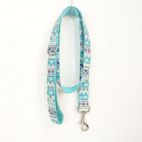HKM-3287357 Ethnic Blue Handmade Dog Collar and Leash Set - Adjustable, Durable Polyester Material