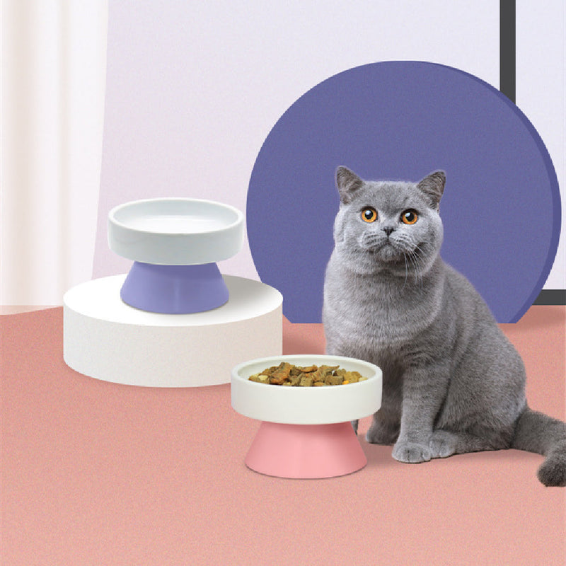 HKM-3287741 Ceramic Elevated Cat Water Bowl with Wide Mouth Design