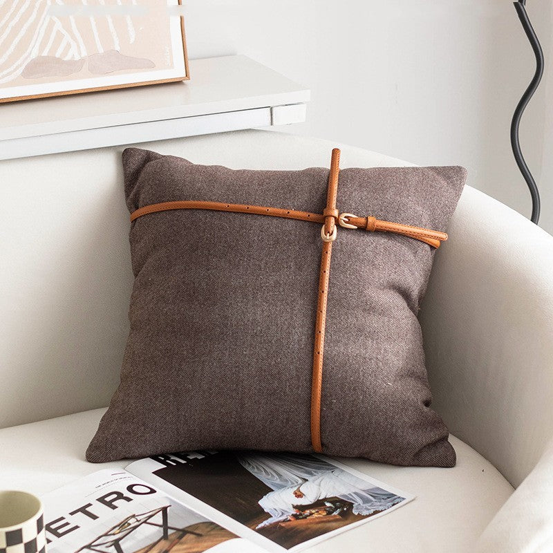 HKM-328851 Modern Polyester Bedhead Pillowcase with PP Cotton Filling - 45x45cm (Brown/Off-white)
