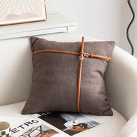 HKM-328851 Modern Polyester Bedhead Pillowcase with PP Cotton Filling - 45x45cm (Brown/Off-white)