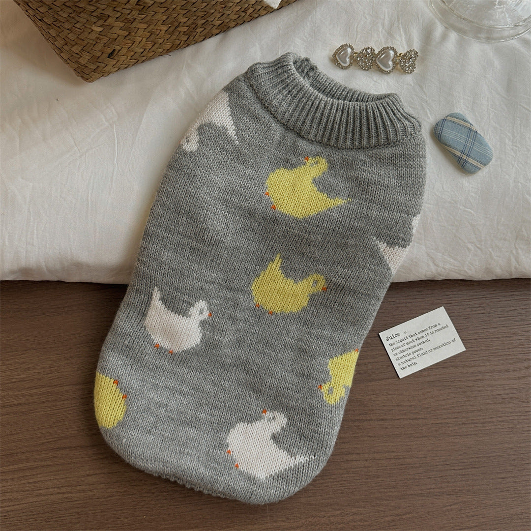 HKM-3291325 Cozy Grey Fair Isle Dog Sweater for Autumn and Winter Wear