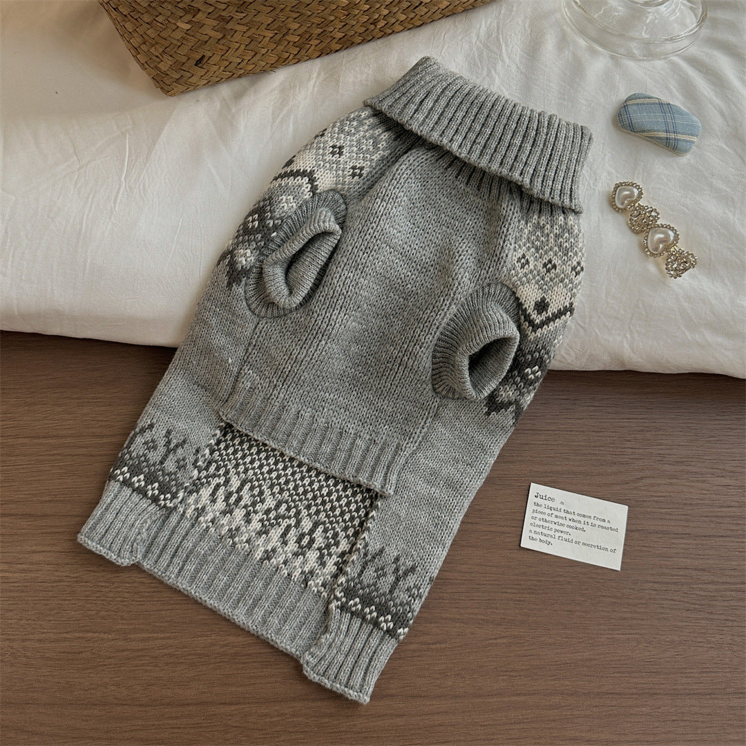 HKM-3291325 Cozy Grey Fair Isle Dog Sweater for Autumn and Winter Wear