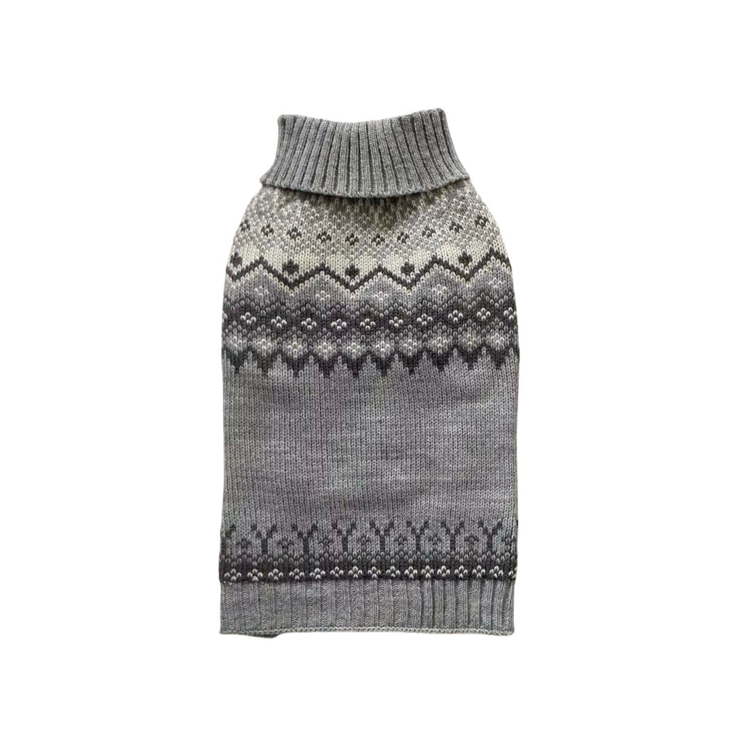 HKM-3291325 Cozy Grey Fair Isle Dog Sweater for Autumn and Winter Wear