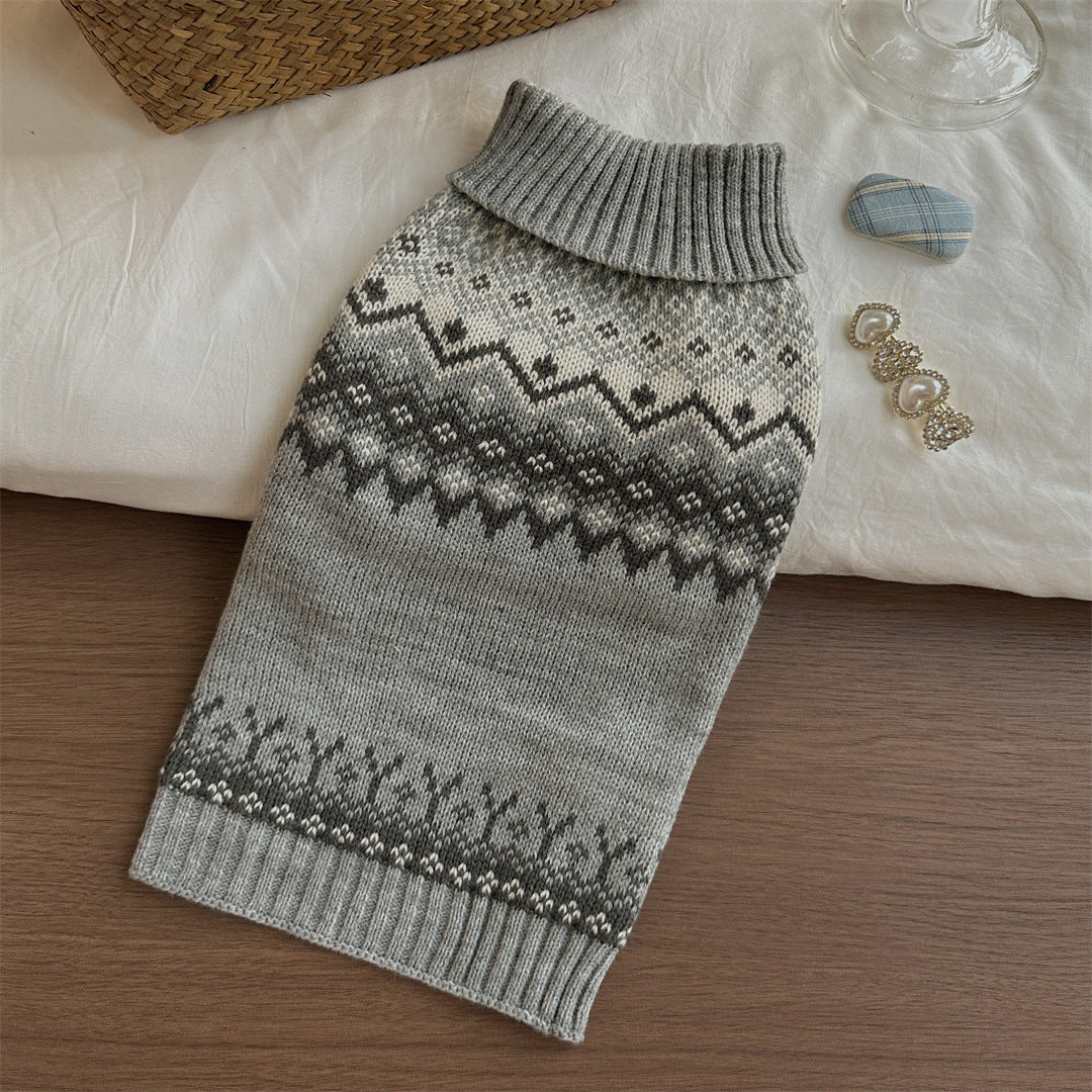 HKM-3291325 Cozy Grey Fair Isle Dog Sweater for Autumn and Winter Wear