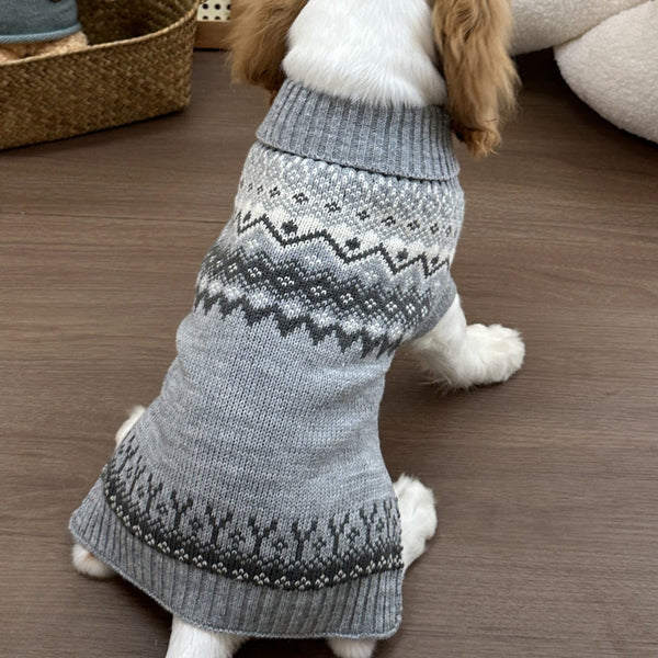 HKM-3291325 Cozy Grey Fair Isle Dog Sweater for Autumn and Winter Wear