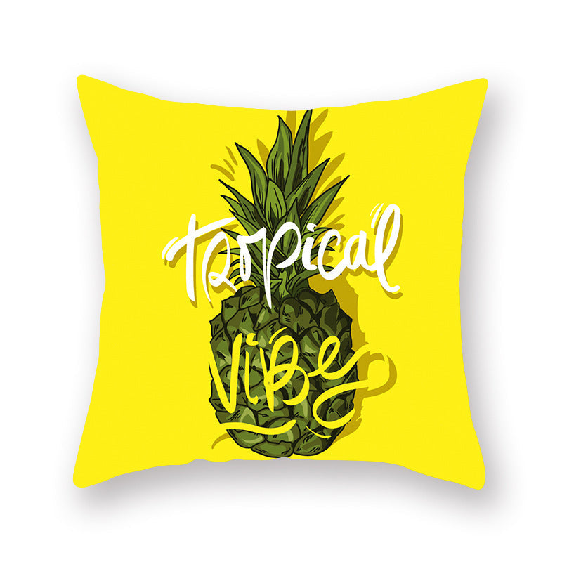 HKM-329171 Bright Yellow Pineapple Lumbar Pillowcase - Nordic Style Peach Skin Cushion Cover 45x45cm