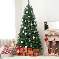 HKM-329235 9ft Pre-Lit Green PVC Hinged Artificial Christmas Tree, Fireproof and Eco-Friendly