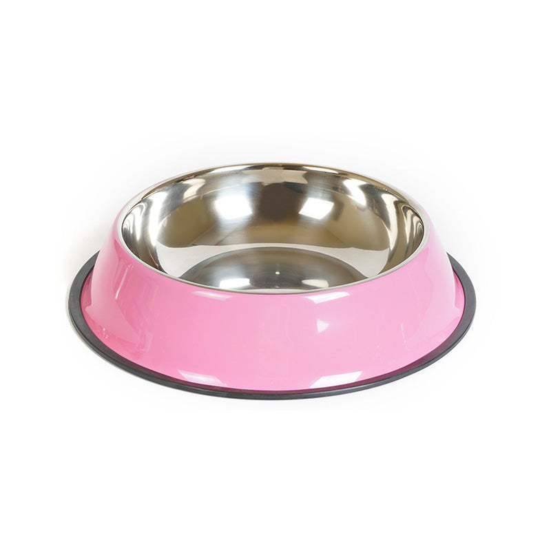 HKM-3293501 Dual-Function Pet Bowl with Stainless Steel and Melamine - Non-Slip, Heat-Resistant Design