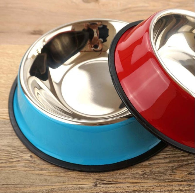 HKM-3293501 Dual-Function Pet Bowl with Stainless Steel and Melamine - Non-Slip, Heat-Resistant Design