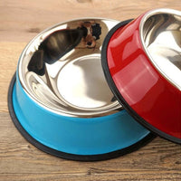 HKM-3293501 Dual-Function Pet Bowl with Stainless Steel and Melamine - Non-Slip, Heat-Resistant Design