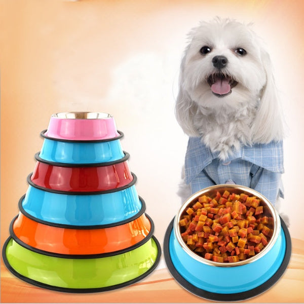 HKM-3293501 Dual-Function Pet Bowl with Stainless Steel and Melamine - Non-Slip, Heat-Resistant Design
