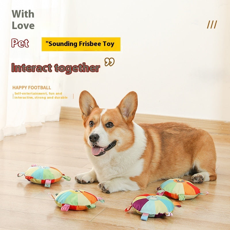 HKM-3294141 Durable Plush Dog Toy in Fun Frisbee Shapes with Squeaker, 15CM Diameter