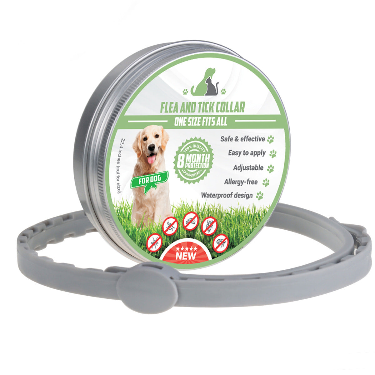 HKM-3294781 Adjustable TPE Dog Collar for Flea and Mosquito Protection, Hypoallergenic and Durable for Up to 8 Months