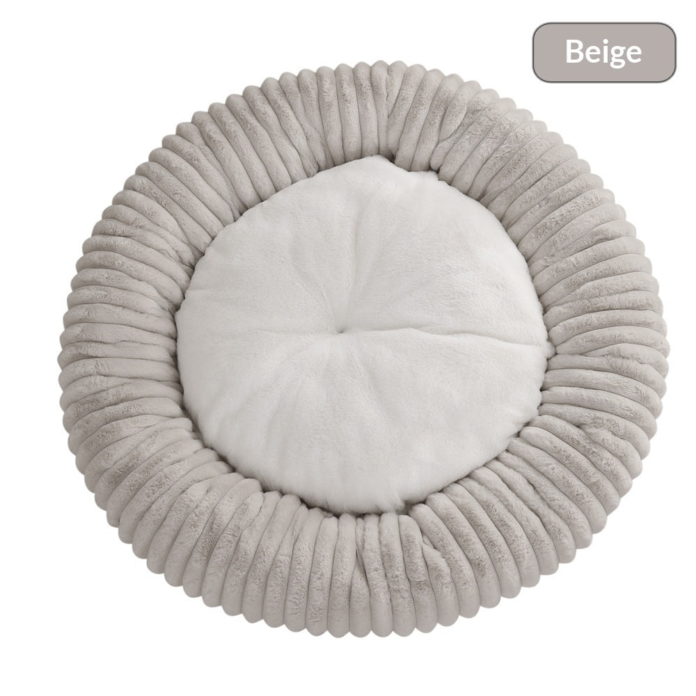 HKM-3295165 Soft Striped Plush Round Pet Bed for Cats and Small Dogs