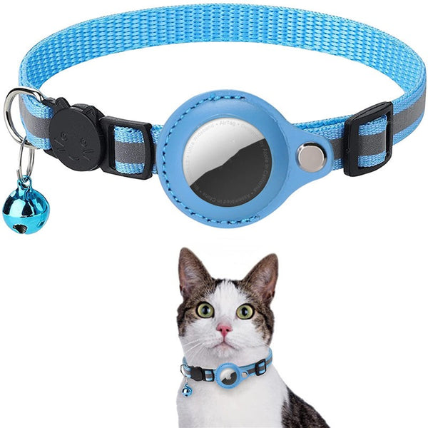 HKM-3295293 Reflective Pet Collar with Bell and Airtag Holder - Adjustable Polyester in Multiple Colors