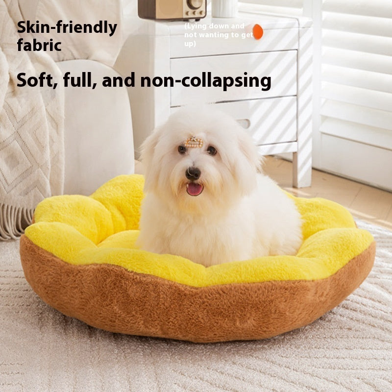 HKM-3297341 Thick Warm Rabbit Plush Round Nest Pet Bed - Detachable, Removable, Washable