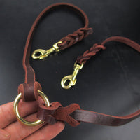 HKM-3298877 Cowhide Leather Double Hook Traction Rope for Two Dogs - 70CM Length, Soft and Durable Design