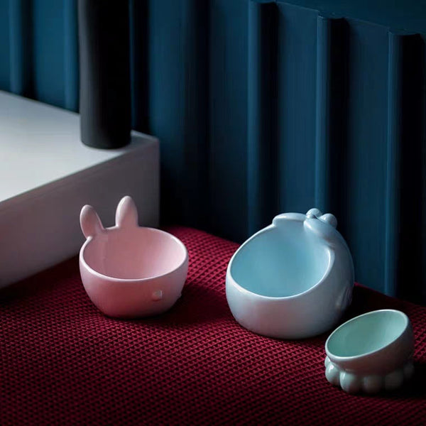 HKM-3299261 Cute Bunny and Octopus Ceramic Pet Bowls - Pink, Blue, Teal Green, Purple Options