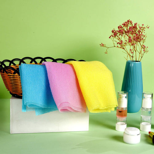 HKM-330195 Exfoliating Bath Towel with Cleaning Brush for Effective Back Scrubbing